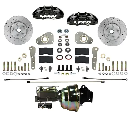 1957–1968 Ford Full-Size Power Front Disc Brake Conversion Kit – MaxGrip Lite 4-Piston, Black Calipers