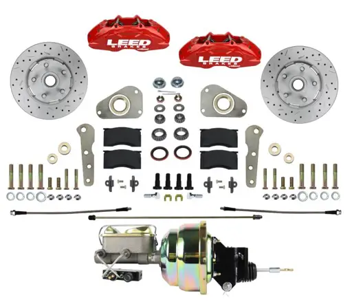 1957-62 Full-Size Ford Y-Block MaxGrip Lite 4-Piston Power Front Disc Brake Conversion with Red Calipers